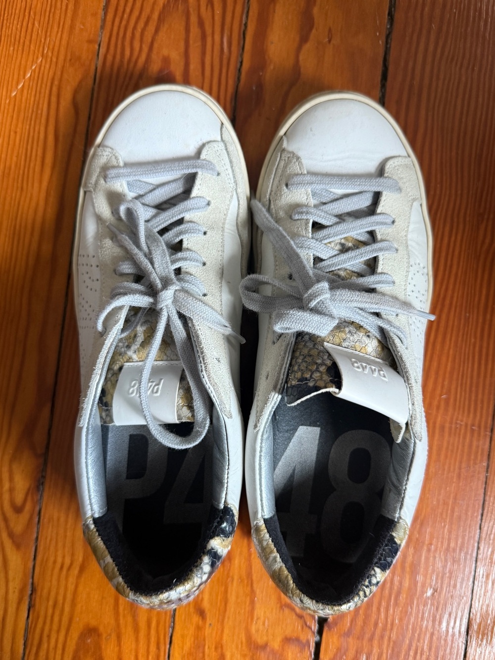 P448 White Leather Sneakers with Gray Suede and Snake-Print - Picture 3 of 4